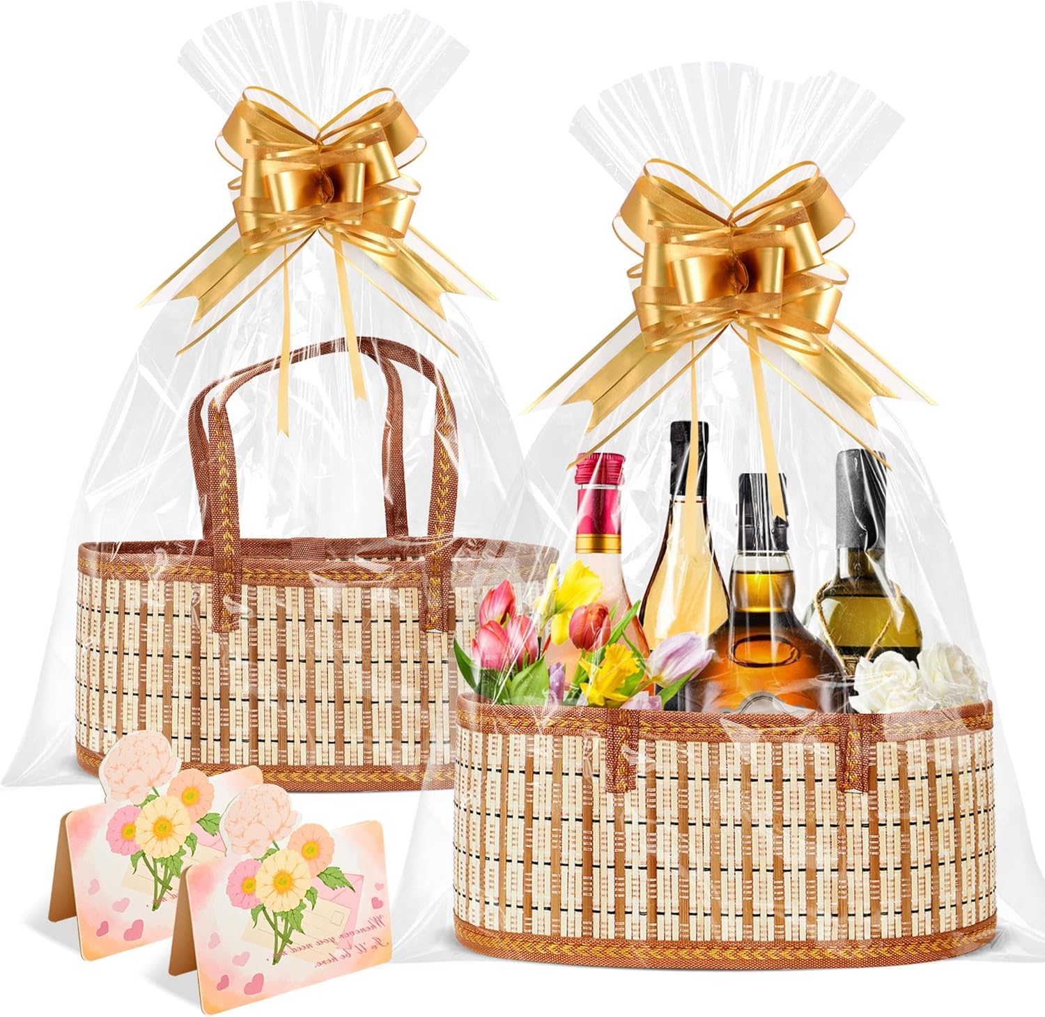 Orchidleaf empty bamboo gift baskets front view showing the premium woven wood texture and sturdy built-in handles.