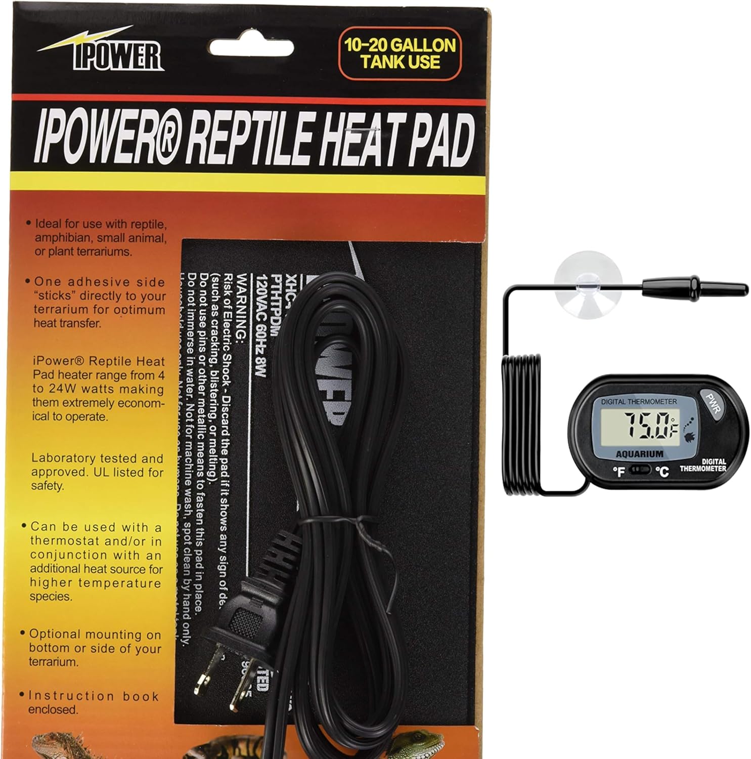 IPower 6 by 8 Inch reptile heat mat front view packaging