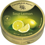 Cavendish & Harvey Sour Lemon Hard Candy Drops front view premium gold tin
