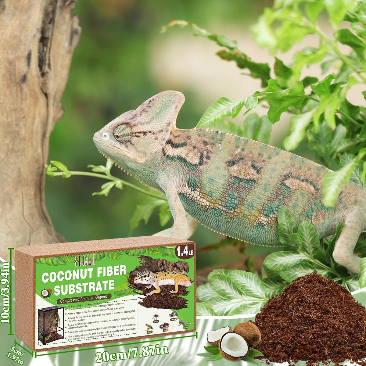 Compressed coco coir substrate brick for terrariums