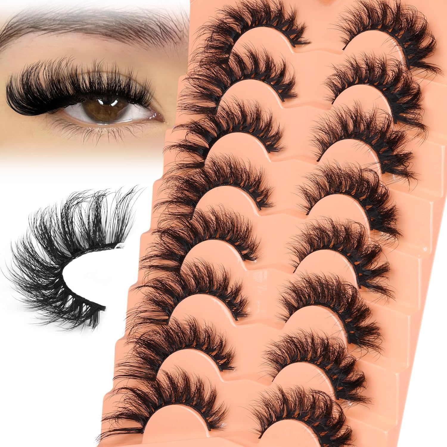 Mink Lashes Cat Eye Lashes Volume Fox Eye False Eyelashes Lashes Natural 6D D-Curly Volume Fake Eyelashes Soft Handmade Lashes that Look Like Extensions Lashes Pack - Image 1