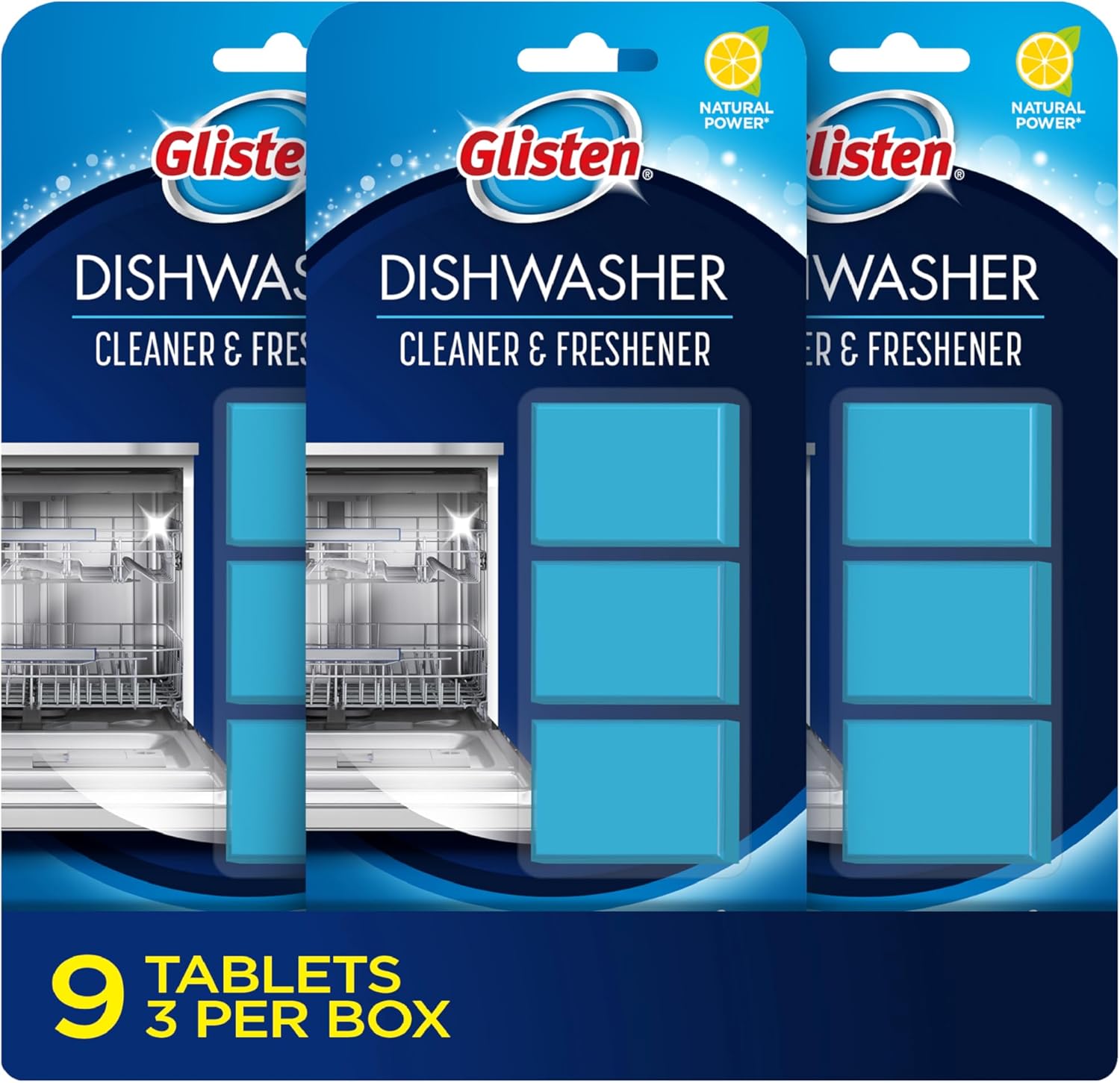 Glisten Dishwasher Cleaner and Freshener 9 Tablets packaging front view