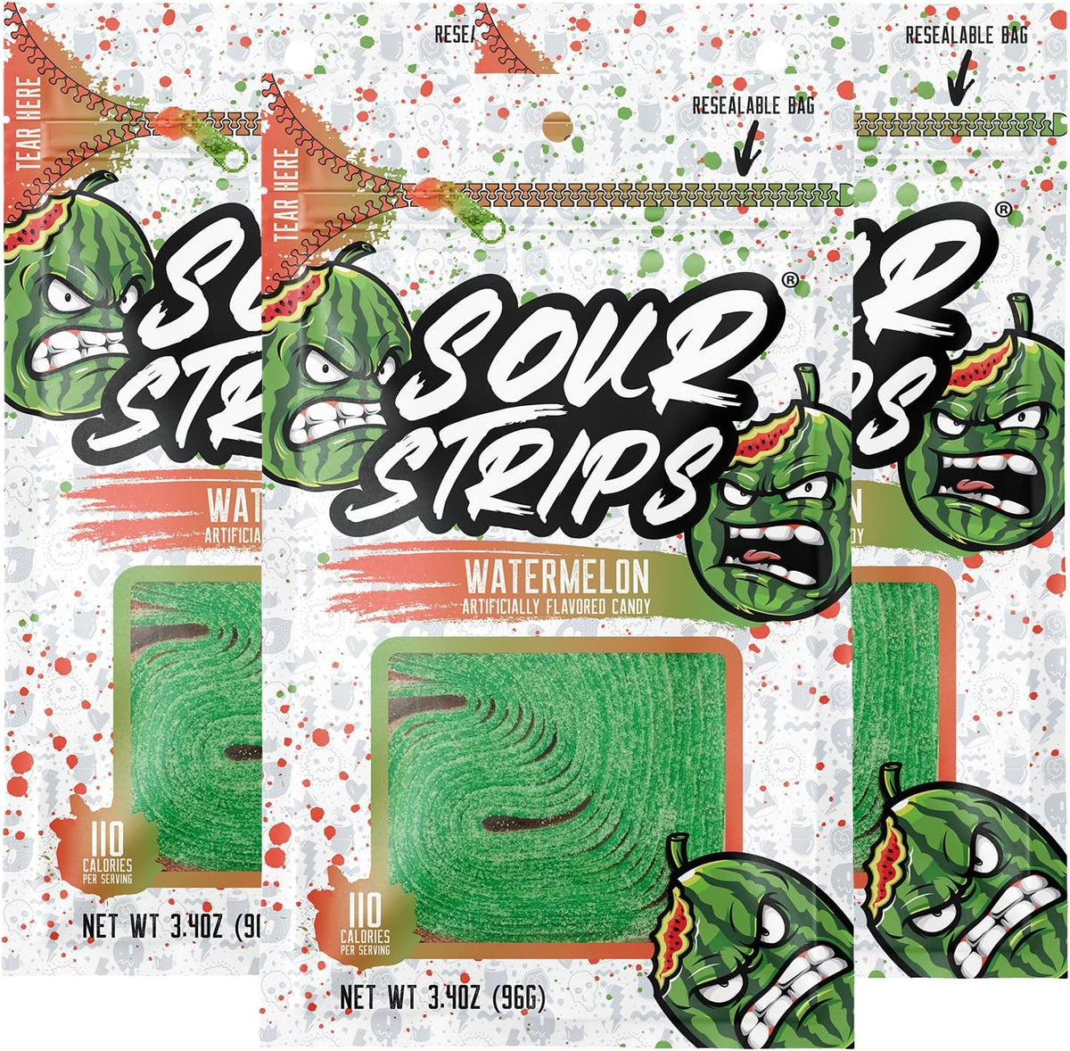 Back of packaging showing ingredients for Sour Strips Doubleberry candy
