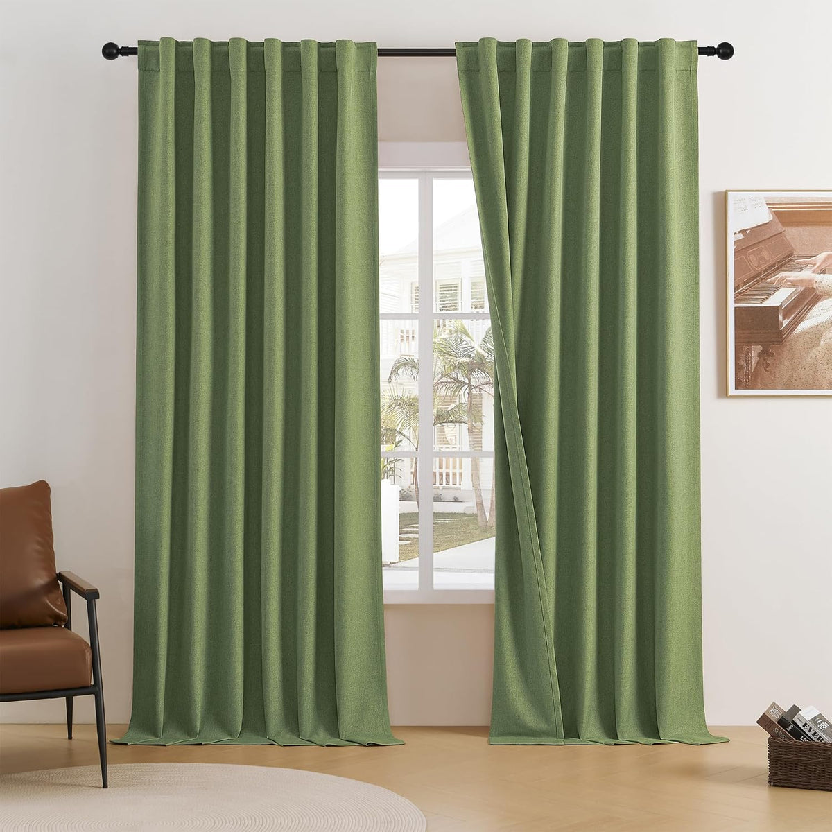 Brown Curtains 63 Inch Long 2 Panels Set-Back Tab and Rod Pocket Room Darkening Thermal Insulated Linen Textured Blackout Curtains Drapes?50" W x 63" L - Image 12