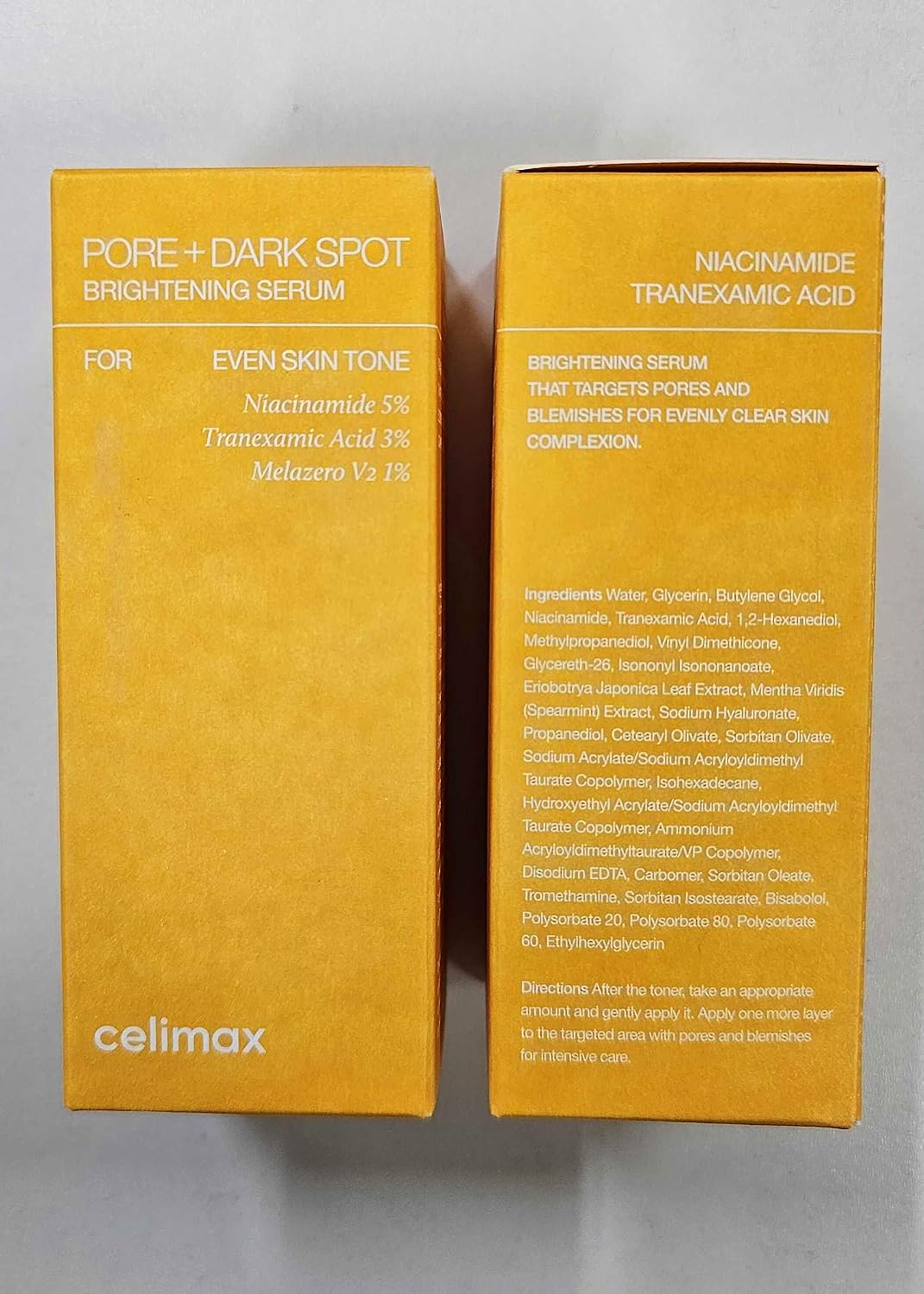 Celimax imported Korean skincare serum container showing detailed ingredients and usage directions