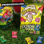 Close up view of individually wrapped Warheads sour fruit candies from the variety pack.