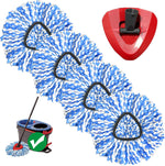Koolstuffs spin mop replacement head pack front view showing four white microfiber refills and one extra red triangular base plate.