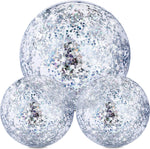 Hsei Inflatable Glitter Beach Ball front view showing three silver confetti filled pool toys.