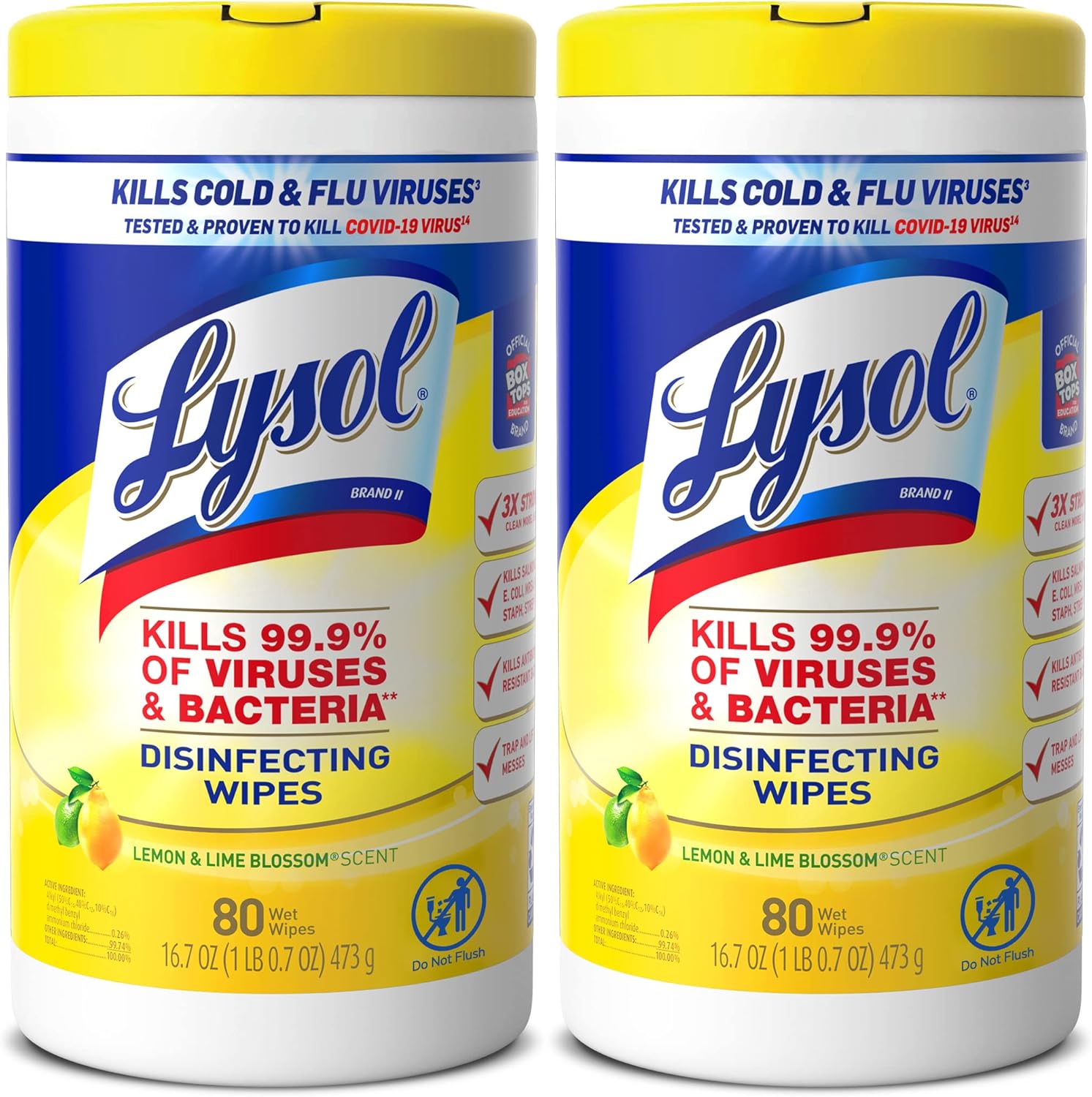 Lysol Disinfectant Wipes Multi-Surface Lemon and Lime Blossom front view antibacterial cleaning wipes