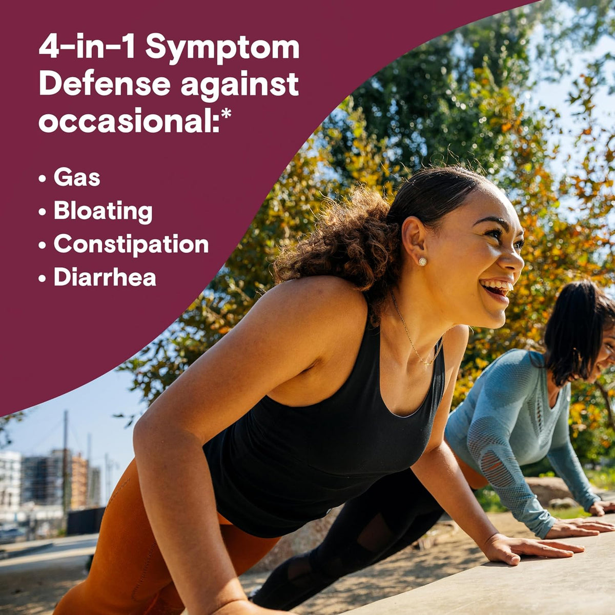 Phillips probiotic supplement box showing 4-in-1 symptom defense details