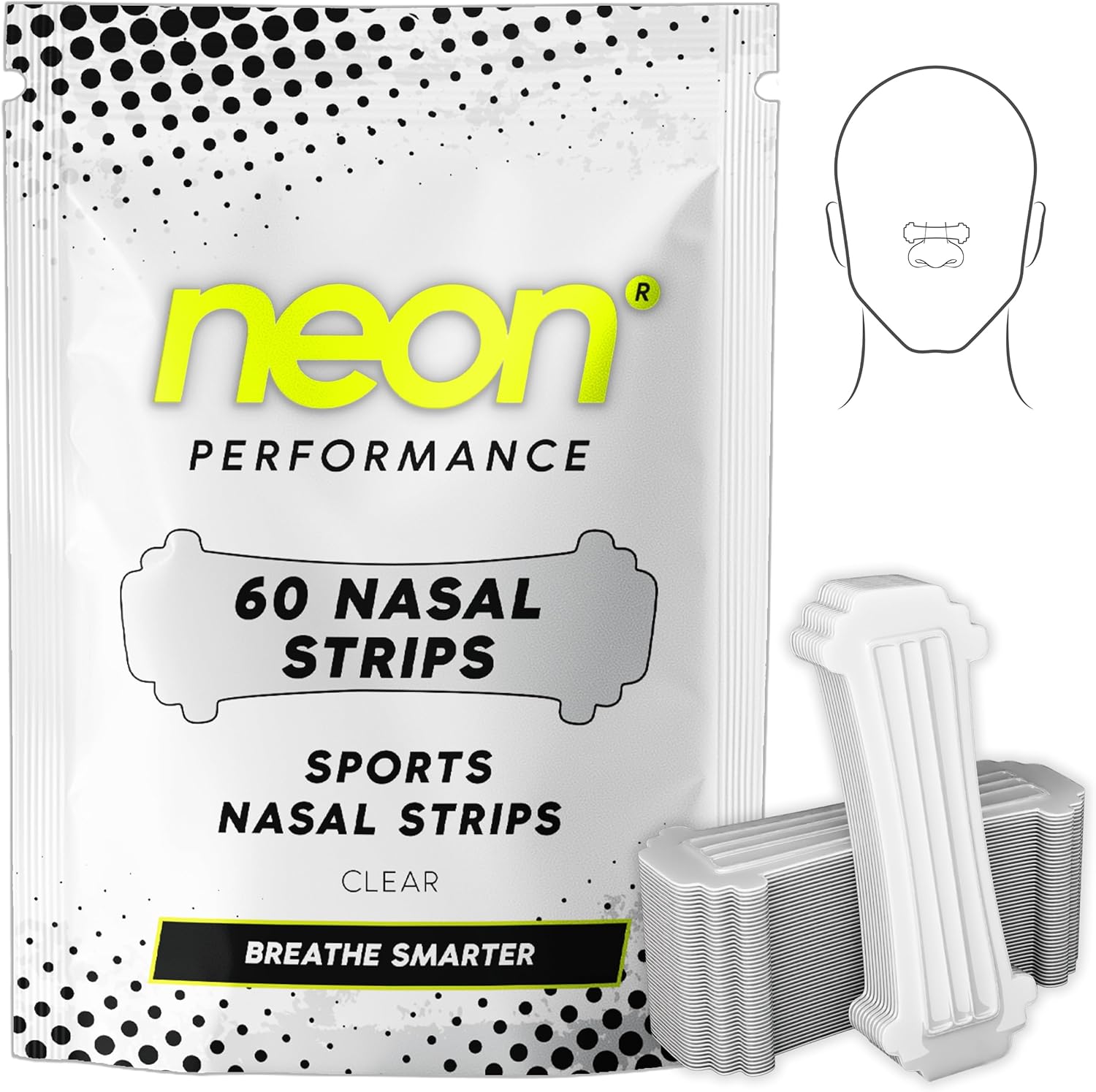 Neon Performance - Nasal Strips (60 Count) - Oil & Sweat Resistant Adhesive - Athletic Nasal Strips for Sport & Nose Strips for Snoring & Sleeping - Nose Strips for Breathing (Clear Transparent) - Image 1