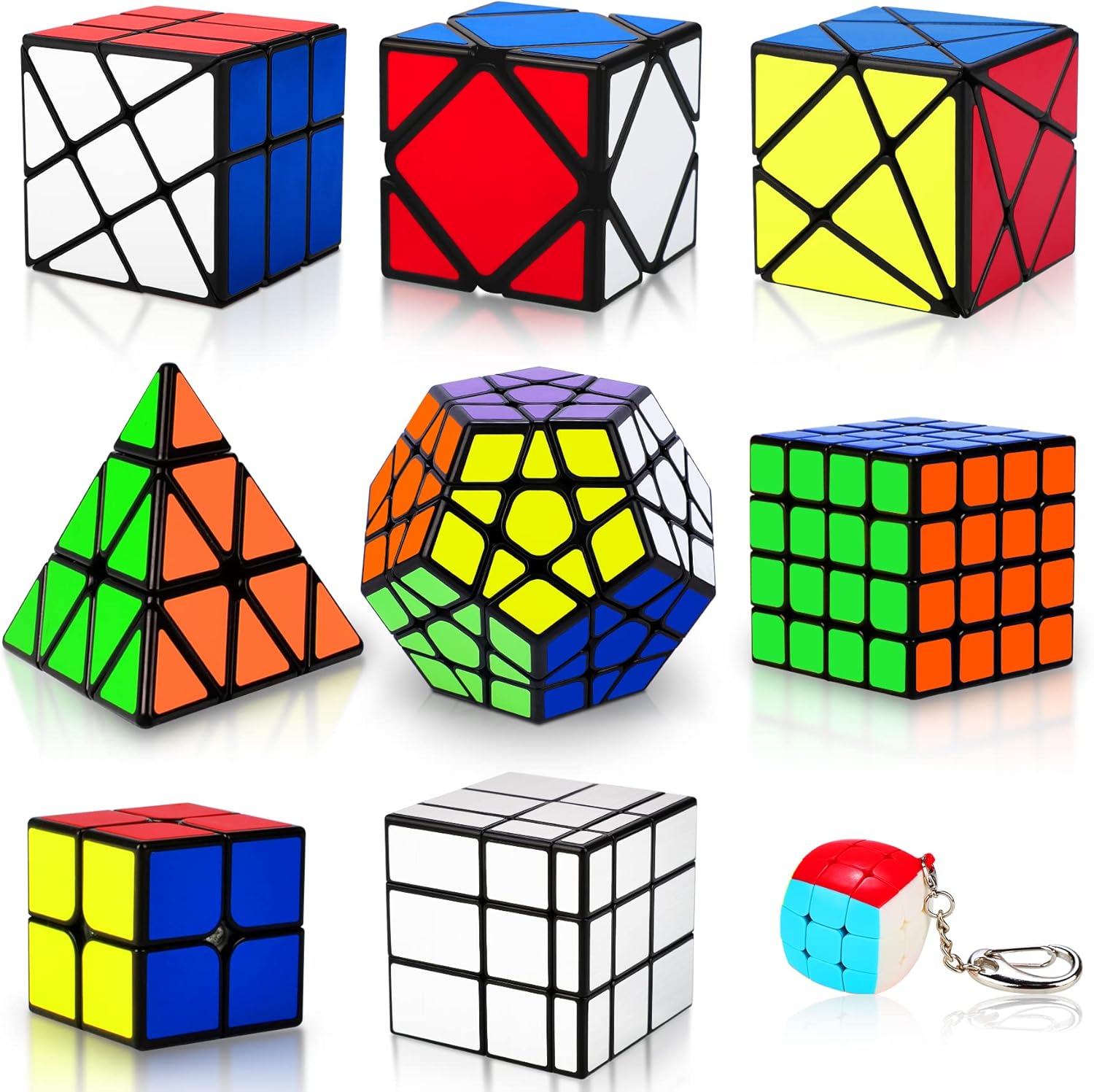 Coolzon speed cube set 9 pack front view showcasing various twisty puzzles