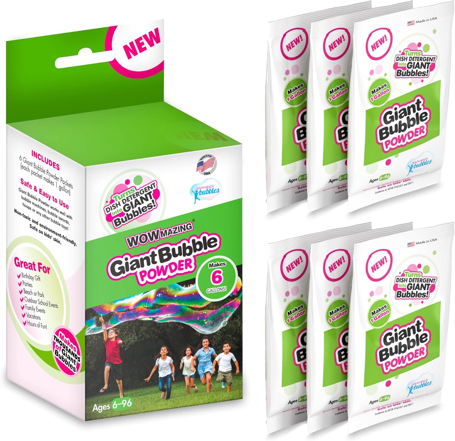 WOWmazing Big Bubble Refill Powder Mix front view of packaging for giant bubble making