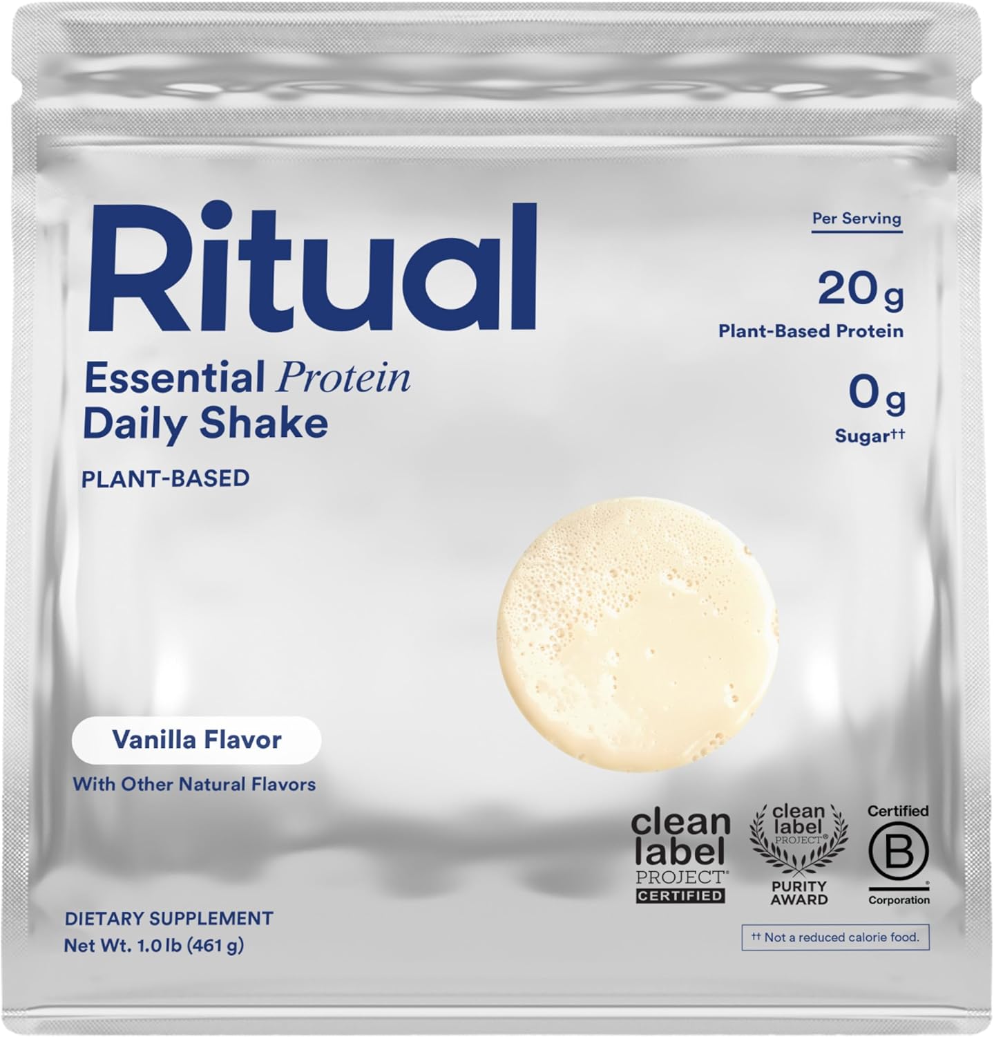 Ritual Vegan Protein Powder - 20g Pea Protein with BCAA Complete Amino Acid Profile - Supports Lean Muscle* - Plant-Based Protein - Tested for Heavy Metals - Sugar-Free** - Non-GMO - Vanilla - 1 Lbs - Image 1