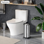 Freestanding metal toilet paper stand holding rolls