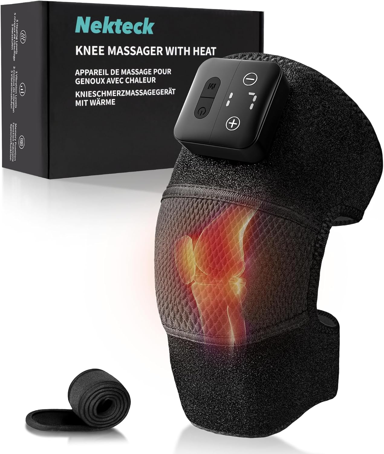 Nekteck Knee Massager with Heat - Cordless Heated Knee Brace with Vibration for Pain Relief, Rechargeable Knee Heating Pad with 5 Heat Levels and 3 Massage Mode, Ideal Gift for Mom Dad - Image 1