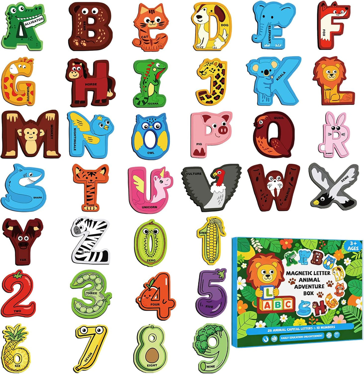 SpriteGru large magnetic letters and numbers front view of animal alphabet set