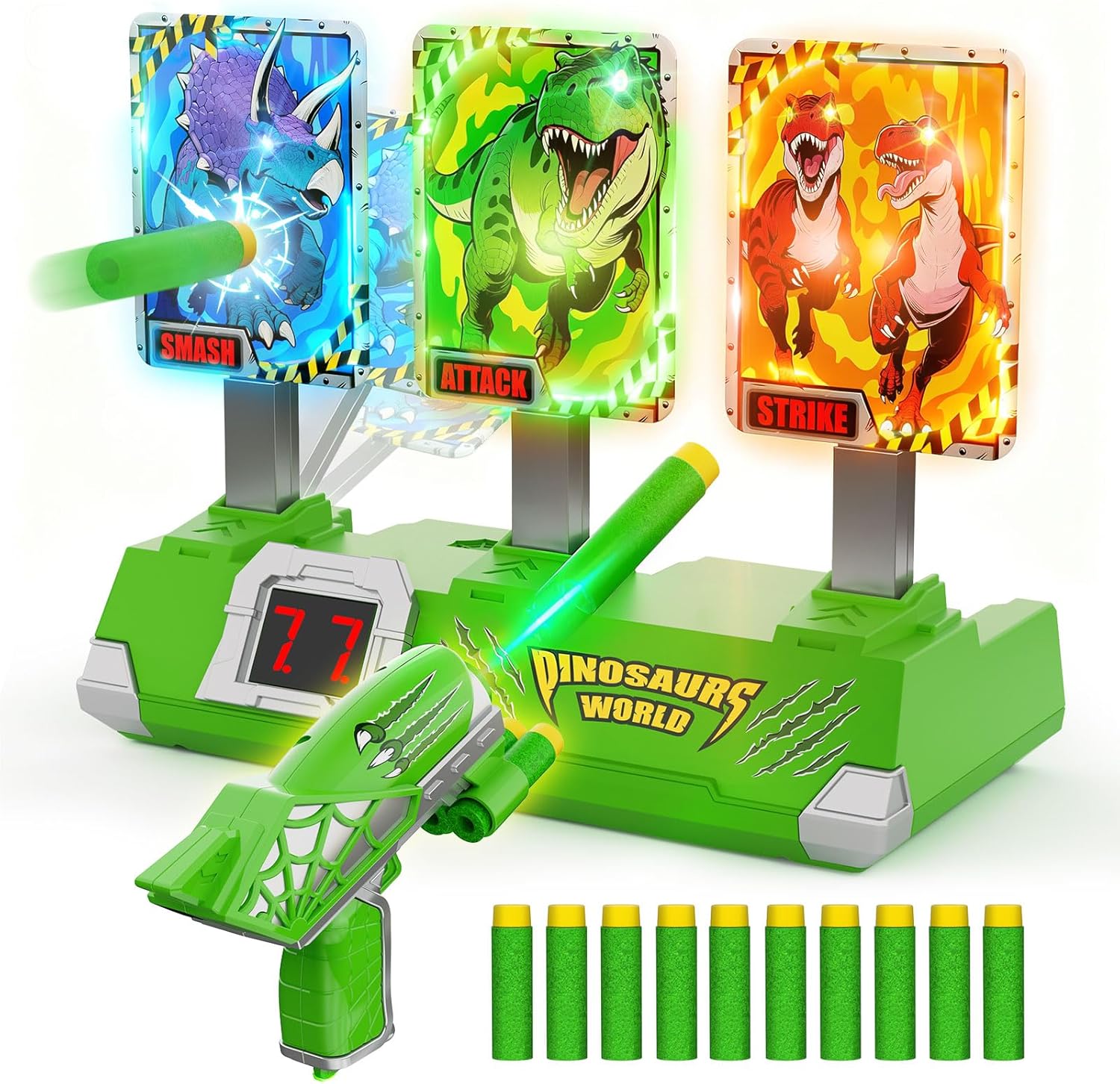 Kidluna dinosaur electronic shooting game set front view.