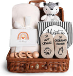 Loiieru newborn baby gift basket set featuring blanket and fox lovey