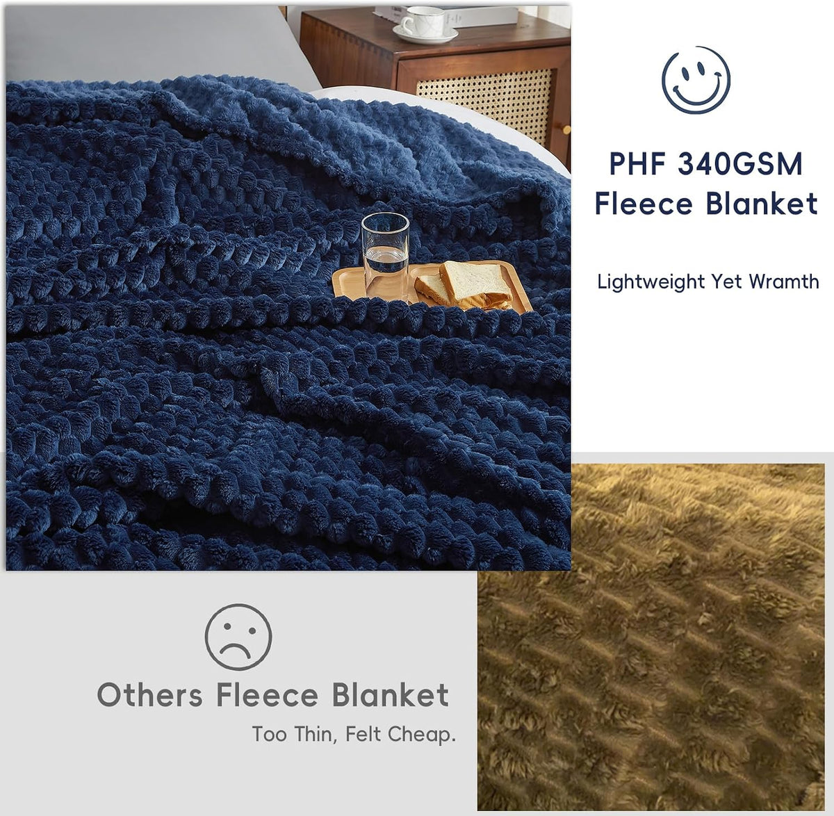 PHF soft fleece throw blanket shown in an outdoor camping setting