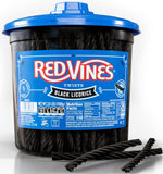 Side angle of the American imported Red Vines bulk jar highlighting the secure red resealable freshness lid.