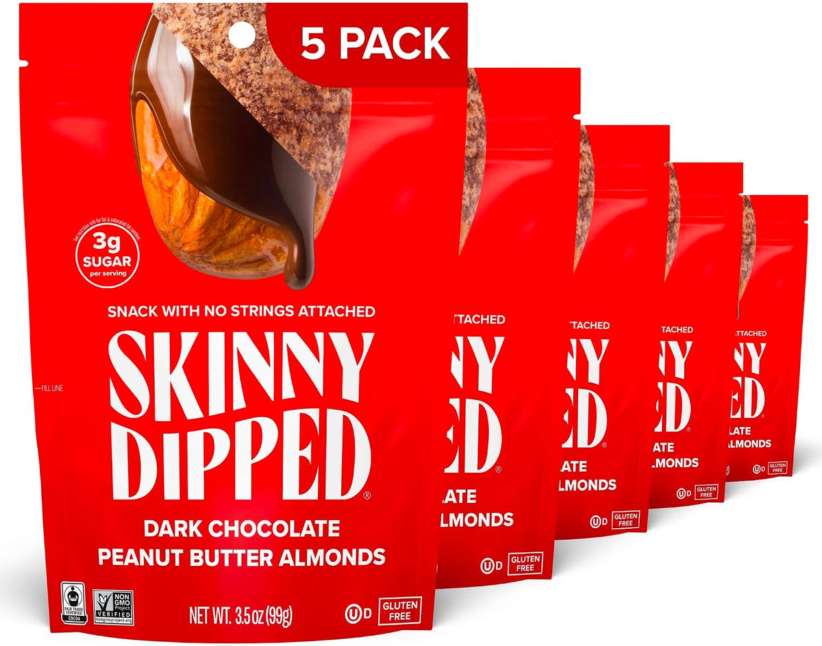 SkinnyDipped Dark Chocolate Cocoa Almonds, Healthy Snack, Plant Protein, Gluten Free, 3.5 oz Resealable Bags (Pack of 5) - Image 15