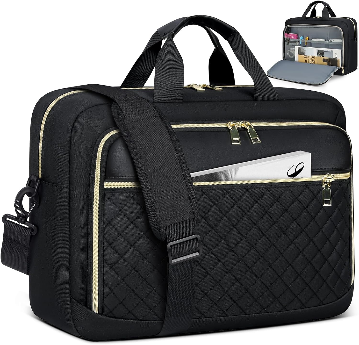 NEWHEY waterproof laptop briefcase front view showing sleek black exterior