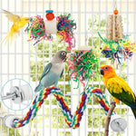 Multi textured parrotlet chewing toy with active hanging hook