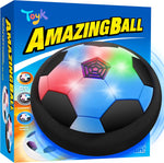Toyk LED Hover Soccer Ball front view glowing on hardwood floor