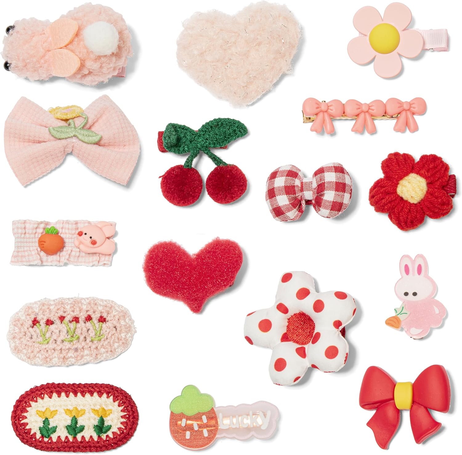 Sofier girls hair clips assorted pink and red bows front view