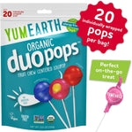 Individually wrapped YumEarth Duo Pops showing three different flavors