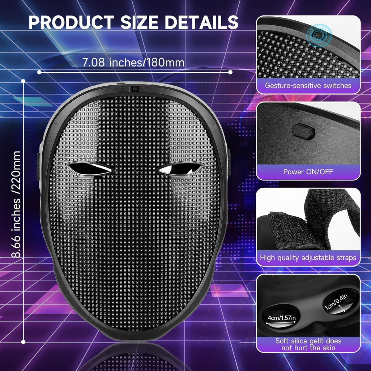 Funle LED mask showing smartphone app Bluetooth control interface