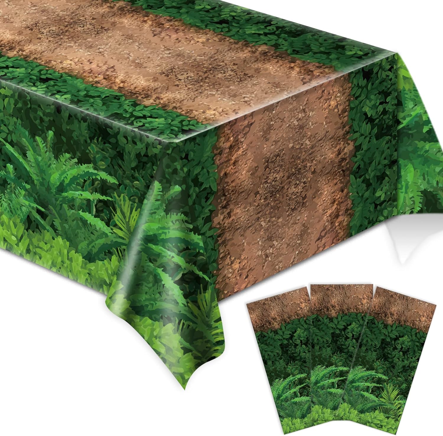Chiazllta forest path tablecloth dinosaur party table cover front view pack of three