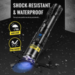 Complete package of the Darkbeam UV flashlight with charging cable and pocket clip.