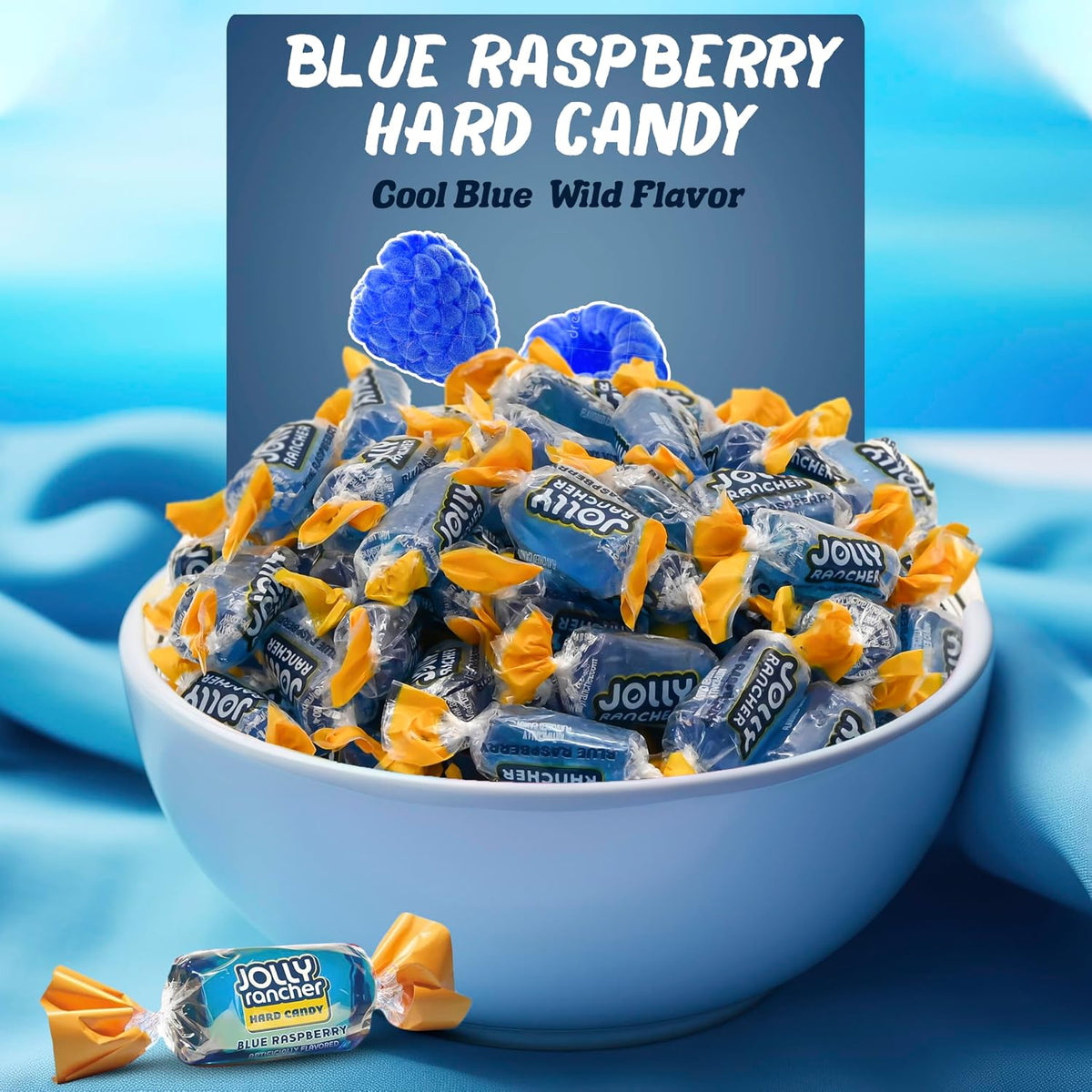 Bulk bag of blue raspberry flavored hard candy for party supplies