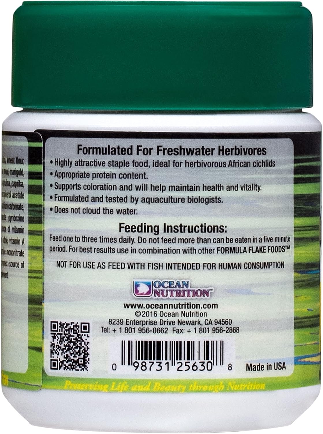 Close up of plant-based fish food flakes