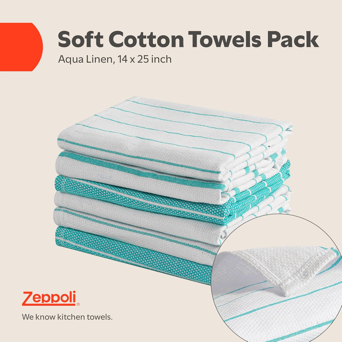 Zeppoli 6 pack cotton kitchen towels folded arrangement