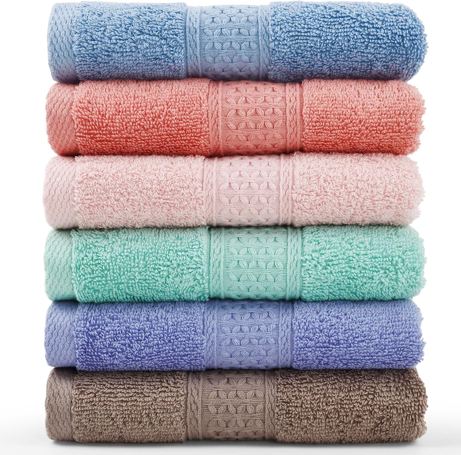Cleanbear 6-pack 100% cotton face washcloths front view