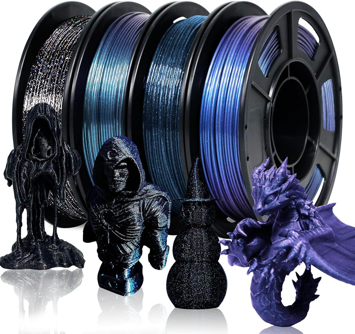 YOUSU 3D Printer Filament, 250G PLA Silk Filament Bundle, 1.75mm Smooth Silk Filament Muticolor, Silk PLA Filament 4 Color Pack 4x250g (Gold, Silver, Pink, White) - Image 13