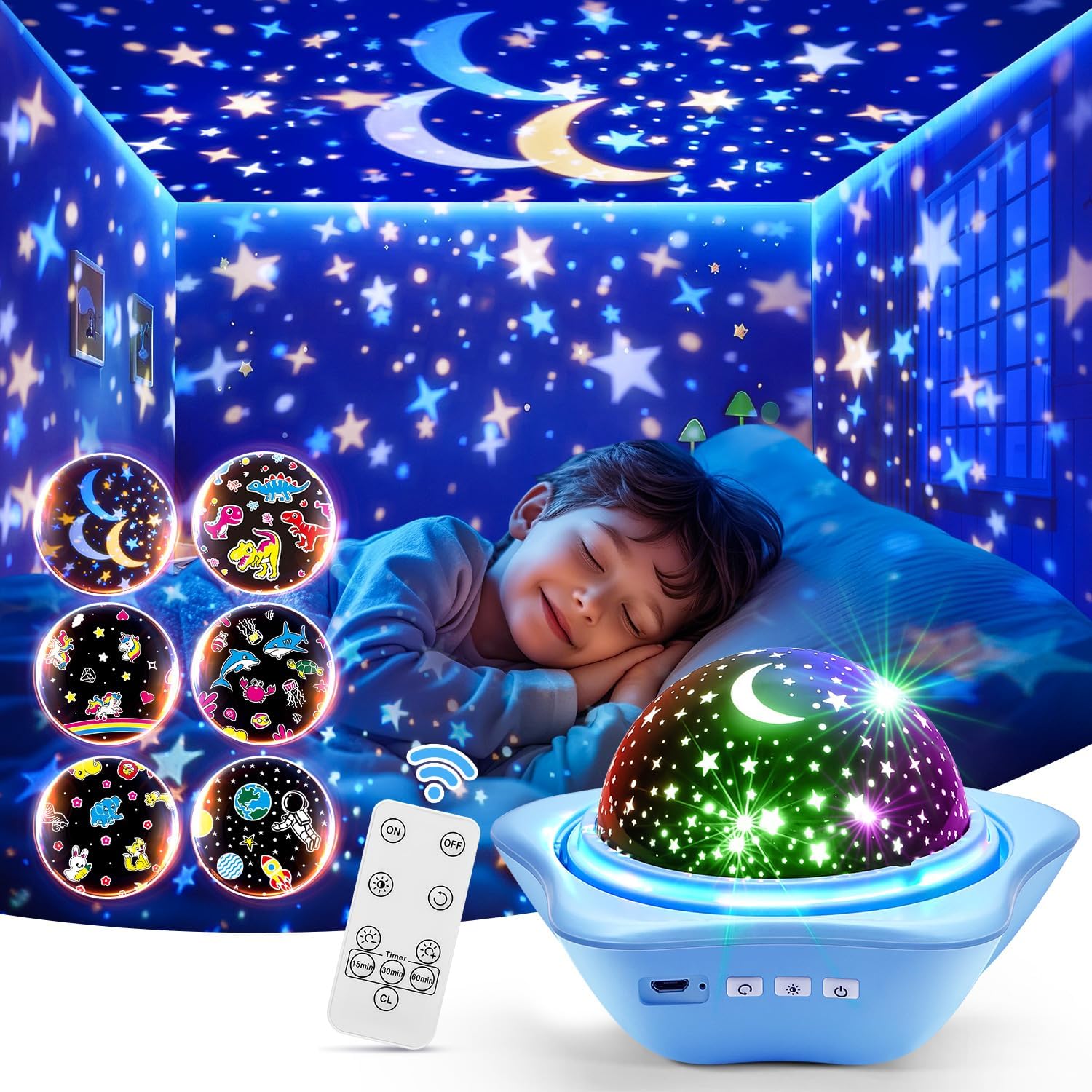 Pikoy remote control night light projector front view