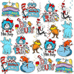Tetcuican Dr Seuss birthday decorations blue theme hanging swirls packaged front view