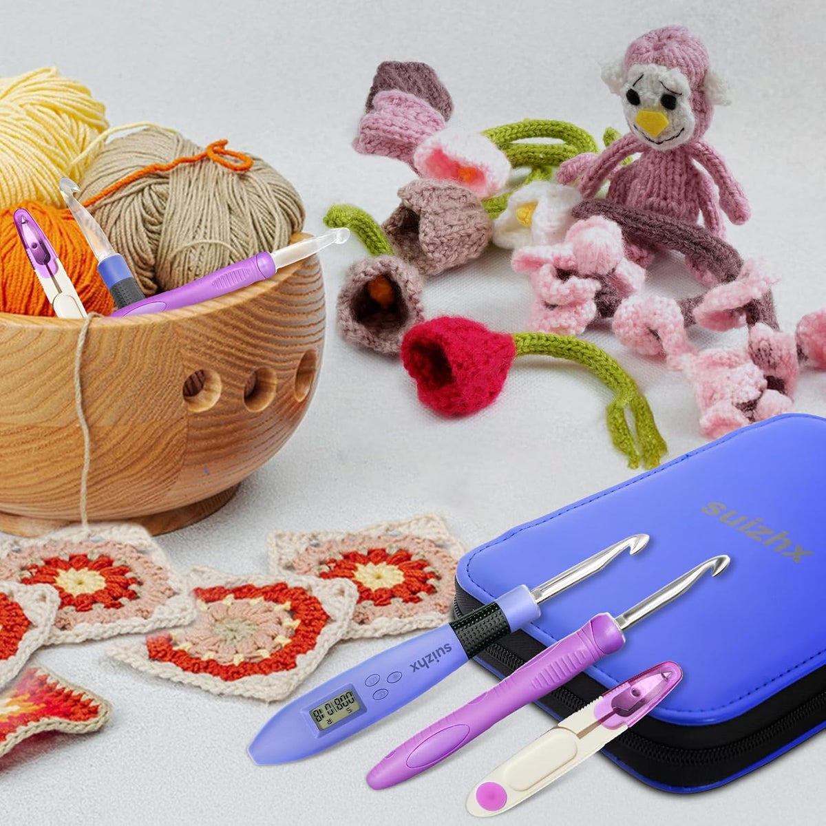 Suizhx crochet kit with interchangeable needles in storage case