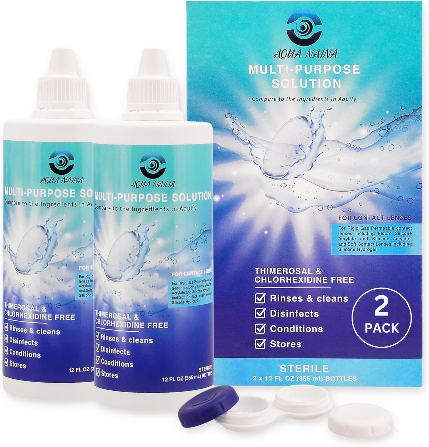 Oculus Curae Aqua Naina contact solution bottles front view