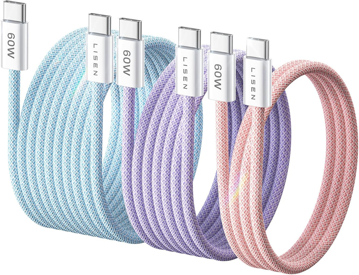 LISEN for iPhone 16 15 USB C to USB C Fast Charging, 60W USB C Cable Type C Fast 4 in 1 Charging Cable for iPhone 16 15,Samsung S24 S23 iPad Pro 13 12.9 11 inch, iPad Air 5,Black,3Pack 3+6+10FT - Image 15