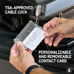 Pelican travel lock with stainless steel cable attached