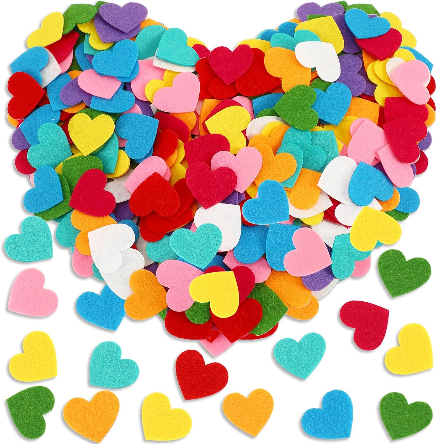 SEPGLITTER Valentine's Day Felt Hearts front view showing assorted colorful heart shapes for crafting.