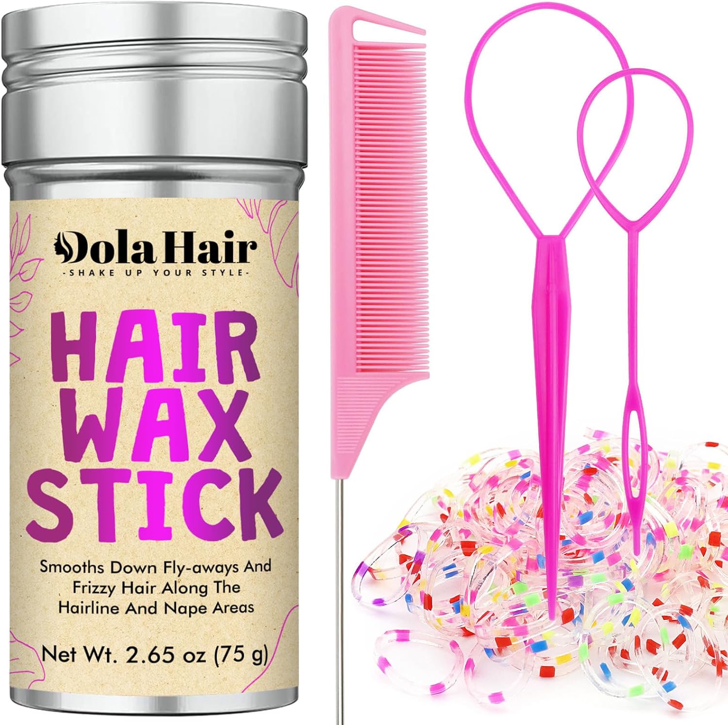 Dolahair hair wax stick and styling accessories kit front view