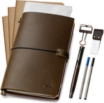 Wanderings A5 Travelers Notebook handcrafted genuine leather journal cover front view featuring a compass rose design