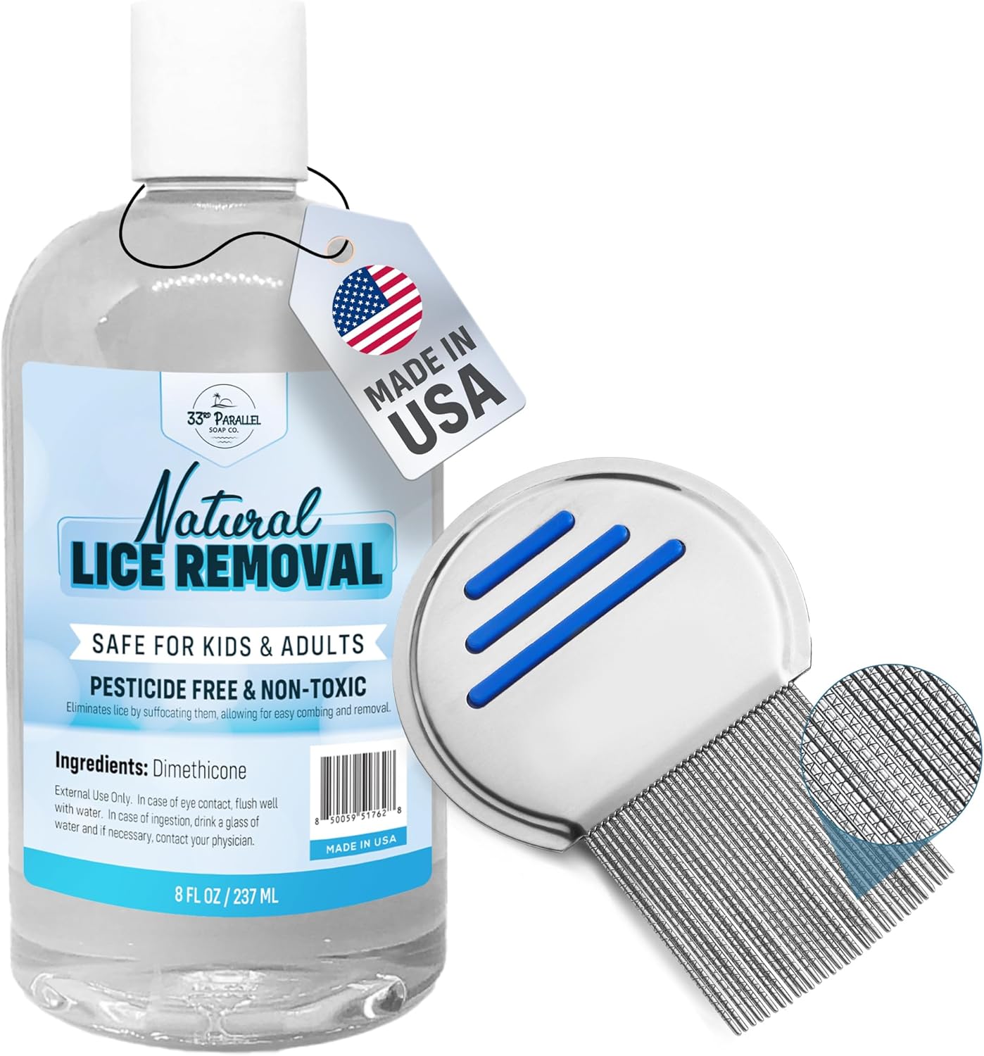 Safe Natural Lice Treatment for Kids & Adults w/ Lice Comb | Gentle, Non-Irritating Lice Shampoo That Kills Eggs and Lice on All Hair Types | Dimethicone Safely Suffocates | 8oz Treats 1-2 People - Image 1