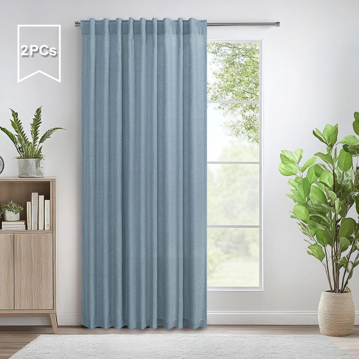 Pitalk light blue linen blend window curtains front view